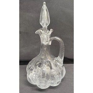 Vintage Clear Glass Large Cruet/small Decanter With Stopper 10.5” Tall X 6” Wide